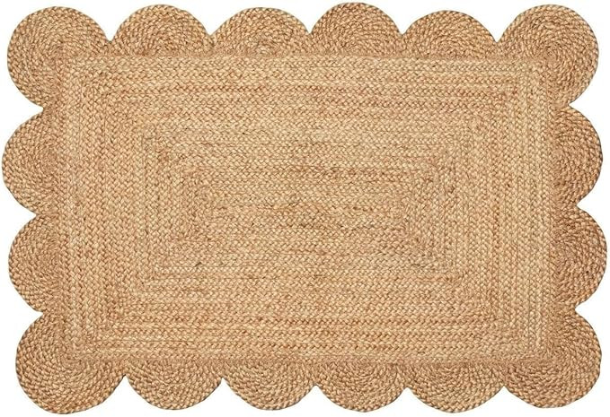 Weaving Cottage Scalloped Natural Jute Area Rug | Beige, 2X3 FT Handwoven Jute Doormat | Eco-Frie... | Amazon (US)