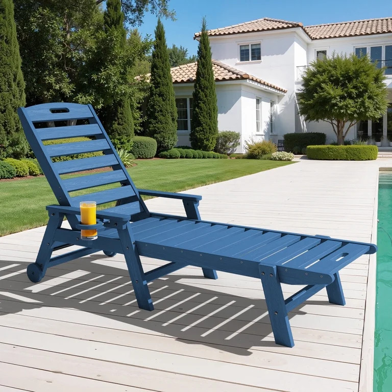 LOYALICE Adjustable Wheeled HDPE Plastic Outdoor Patio Lounge Chair W/ Cup Holder,78.3"x25.1"x16.... | Walmart (US)