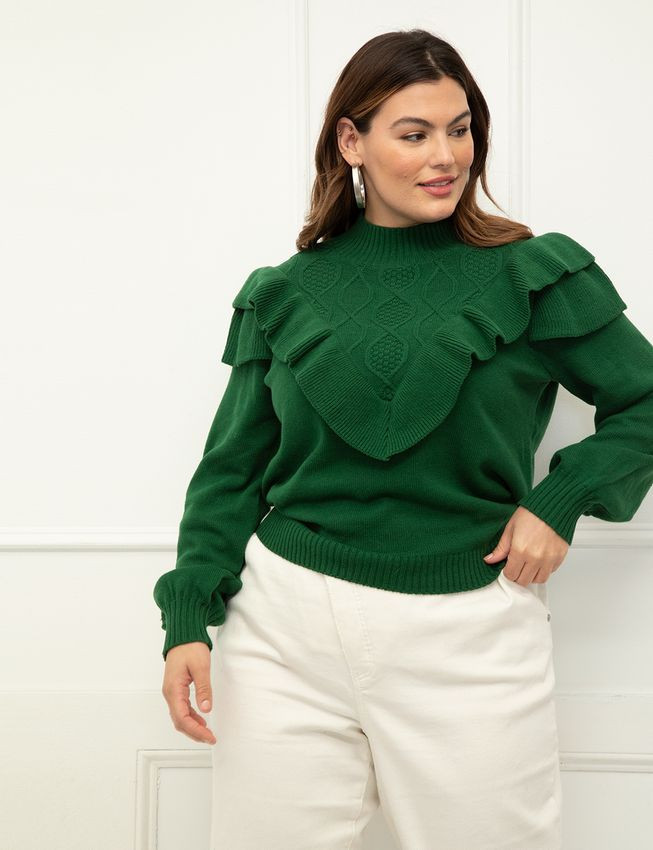 ELOQUII Elements Ruffle Yoke Sweater | Eloquii