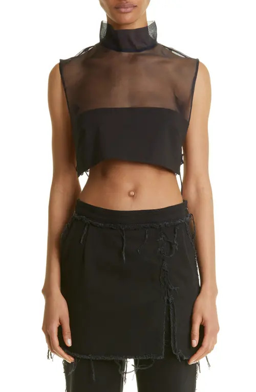 Dries Van Noten Carma Bis Silk Organza Crop Top in Black 900 at Nordstrom, Size 10 Us | Nordstrom