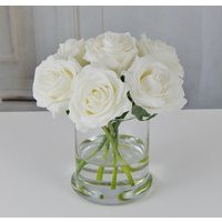 White, rose/roses, glass vase, faux water, acrylic, illusion, silk, Real Touch flowers, floral arrangement, centerpiece, home, decor, gift | Etsy (US)