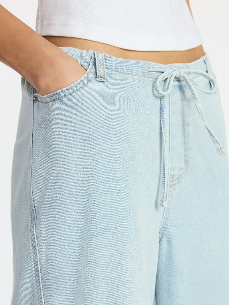 No Boundaries Mini Waistband Wide Leg Pants, 31'' Inseam, Women's Sizes XXS-XXL | Walmart (US)