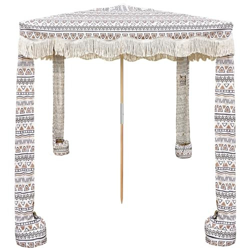 AMMSUN Beach Cabana with Fringe, 7' x 7' Boho Beach Canopy with Tassels, Easy Set up & Premium Wood Pole, Cabana Tent with Sand Pockets, Instant Sun Shade for Sand, Garden, Patio, Tan | Amazon (US)