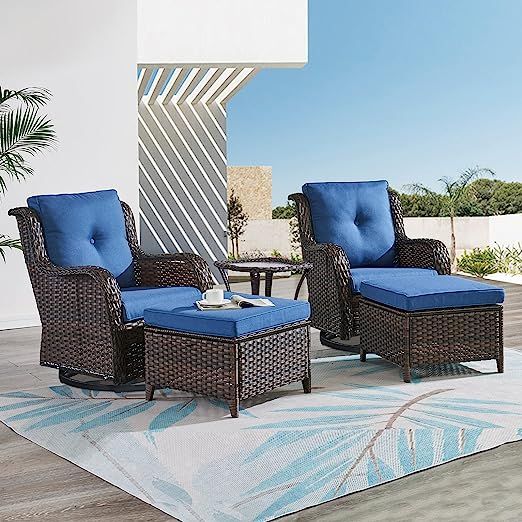 HUMMUH 5 Piece Outdoor Patio Furniture Set Wicker Conversation Bistro Set Swivel Rocking Chairs w... | Amazon (US)