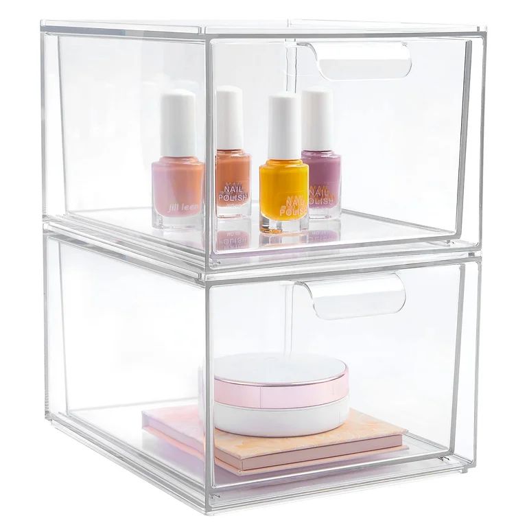 Acrylic Makeup Organizer, Vtopmart 4.4'' Tall Bathroom Clear Plastic Storage Bins, Set of 2 | Walmart (US)