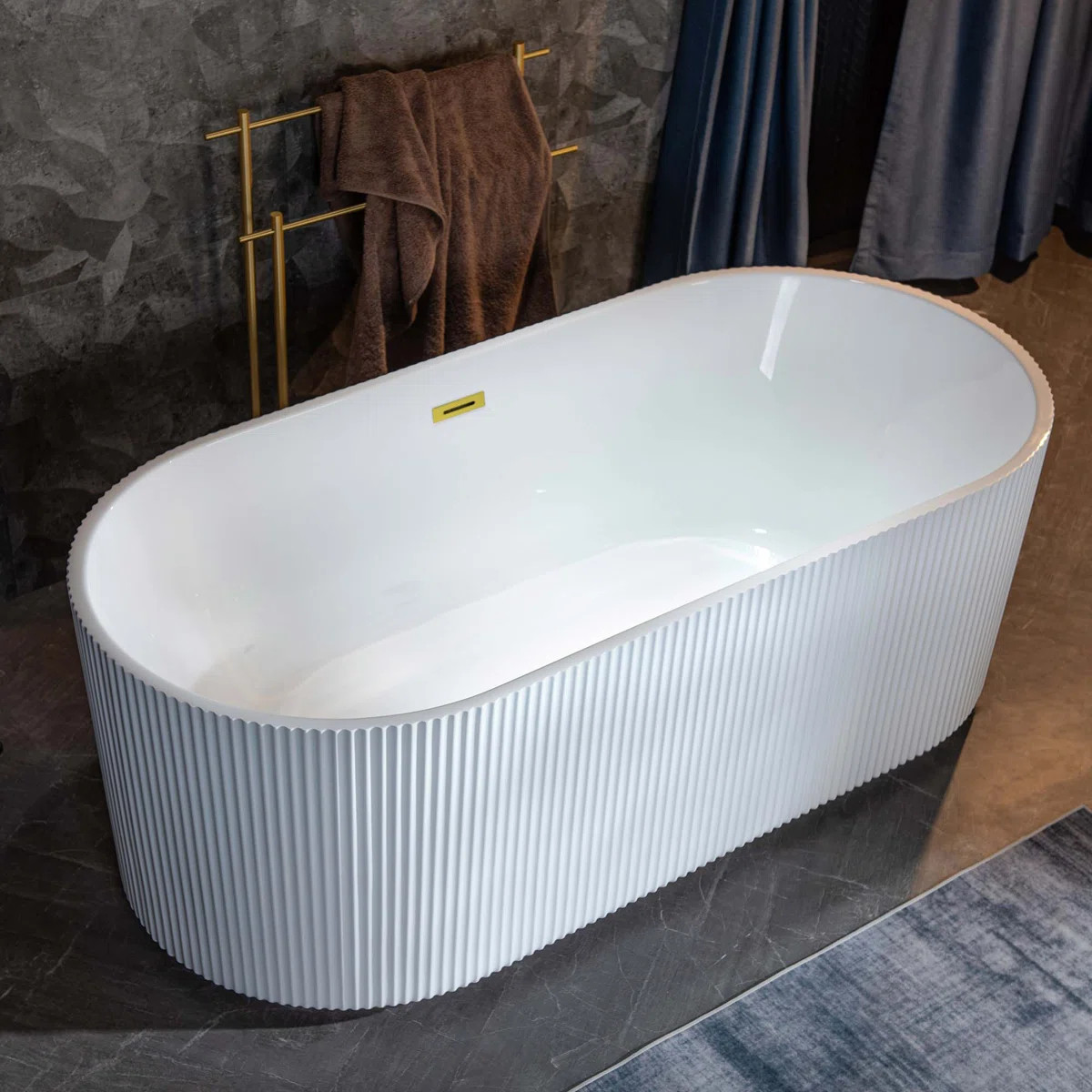 Pavanjit 67" x 32" Freestanding Acrylic Bathtub, Unique Artistic Design, Soaking Tub in White B00... | Wayfair North America
