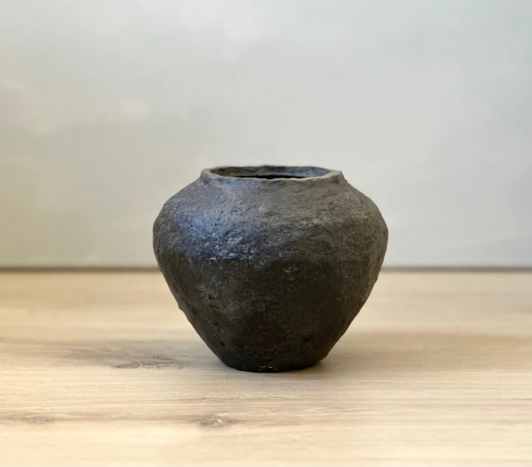 Paper Mache Vase, Handmade Vessel, Textured, Aged Black/charcoal Color, Unique Gift, Organic Stat... | Etsy (US)