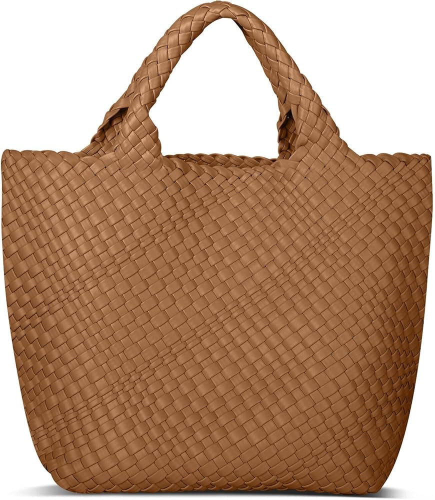 Womens Vegan Leather Woven Bag with Purse, Fashion Handmade Beach Tote Bag Top-handle Handbag | Amazon (US)