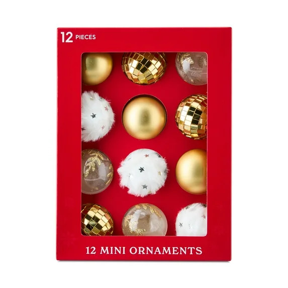 Gold and White Mini Ball Christmas Ornaments, 12 Count, by Holiday Time | Walmart (US)