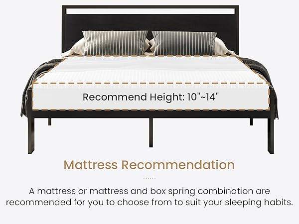 SHA CERLIN 14 Inch King Size Metal Platform Bed Frame with Wooden Headboard and Footboard, Mattre... | Amazon (US)