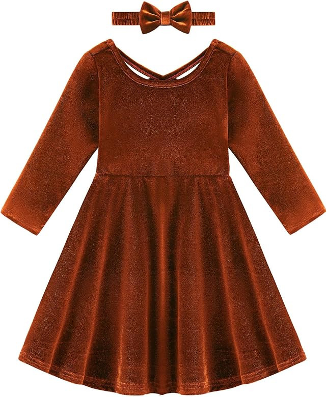 Weixinbuy Toddler Girl Fall Winter Clothes Outfit Baby Girl Velvet Twirl Dress Long Sleeve Pocket... | Amazon (US)