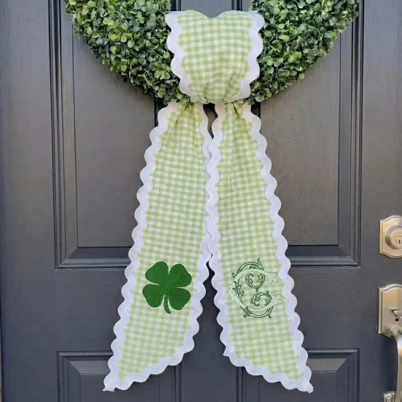 Cute scalloped wreath sash for St. Patrick’s Day! Add a little holiday flare to your front door!

#spring #holiday #march #green #home #decor #gift #hosting #shamrock #clover #embroidery #custom #monogram 

#LTKHome #LTKSpringSale #LTKSeasonal