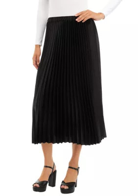 Anne Klein Women's Pleated Satin Skirt, Black, Xs | Belk