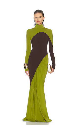 The Abstraction Color Blocked Jersey Dress in Pistachio & Coffee Bean | Revolve Clothing (Global)