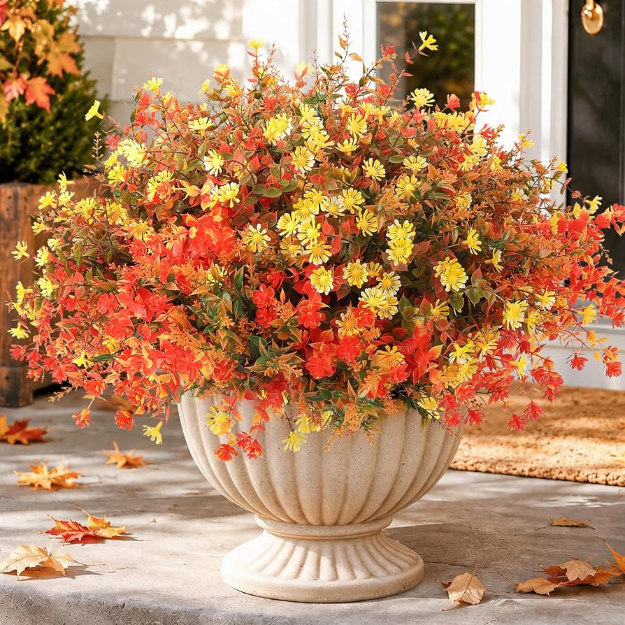 MACTING 24 Bundles Artificial Fall Flowers for Outdoors, UV Resistant Faux Mums Outdoor Plants, F... | Amazon (US)