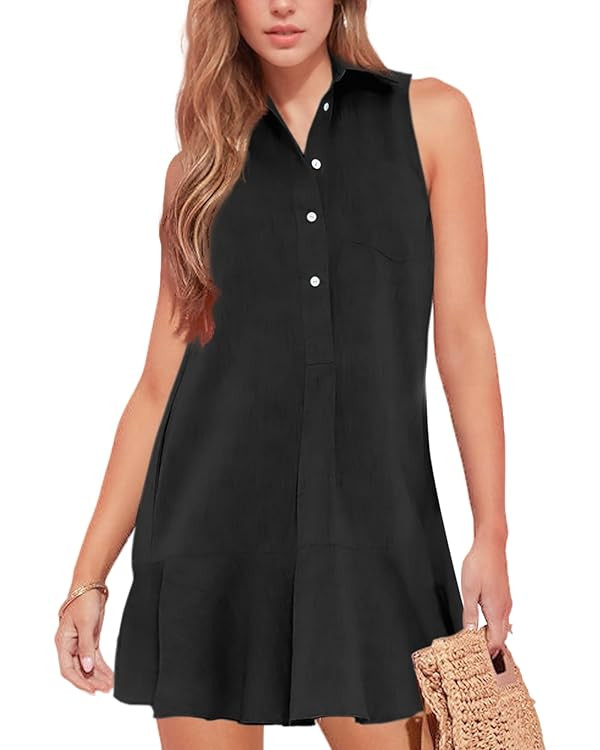 Hixiaohe Women Summer Shirt Dresses Casual Button Down Sleeveless Mini Dress for Women Beach Flow... | Amazon (US)