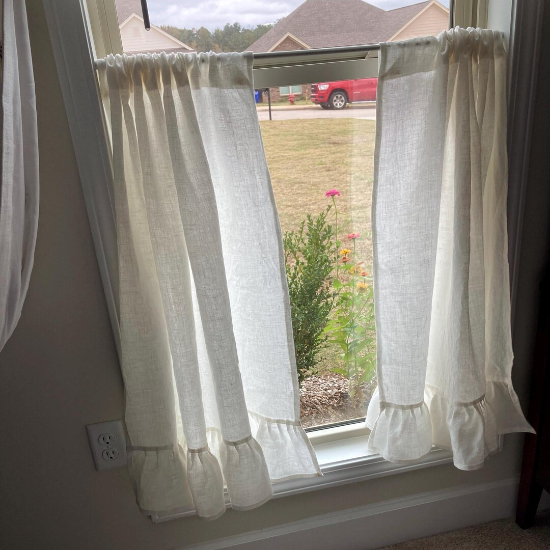 Ruffled Curtains Ready to Ship Cottagecore Ruffled Linen Cafe Curtains or Sink Skirt Select Your ... | Etsy (US)