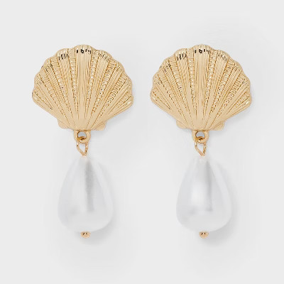 Gold Shell Post Pearl Drop Earrings - A New Day™ | Target