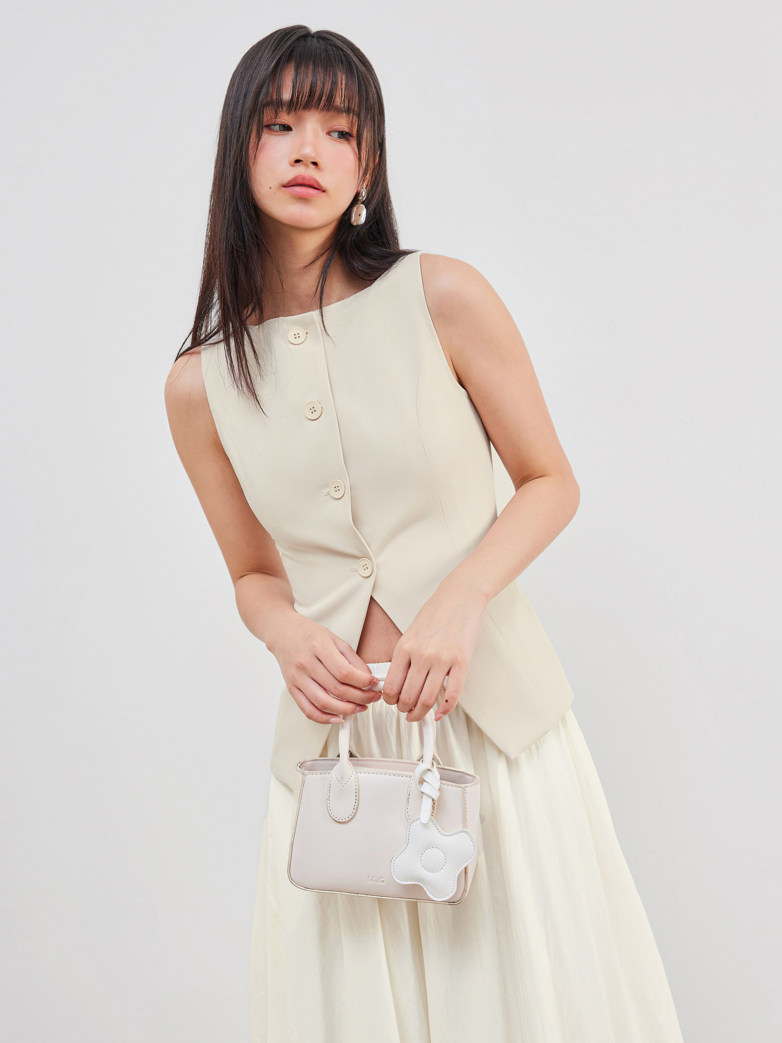 Vest Women Woven Woven Boat Neck Solid Button Vest For Work | Cider