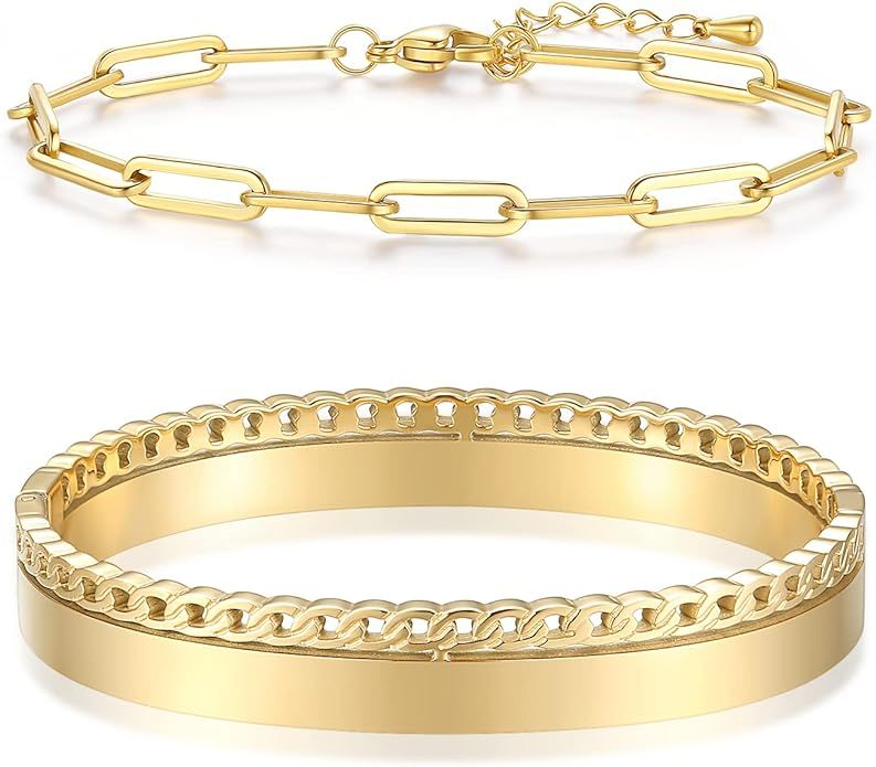 Dainty Gold Bracelets for Women 18K Gold Plated Adjustable Stackable Bracelets Set Cubic Zirconia... | Amazon (US)