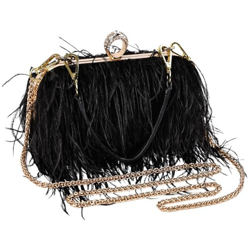 MAOFENG Women Ostrich Feather Tote Bag Fluffy Purse Clutch Feather Shoulder Crossbody Bag Evening Handbag for Wedding Party,Black | Amazon (US)