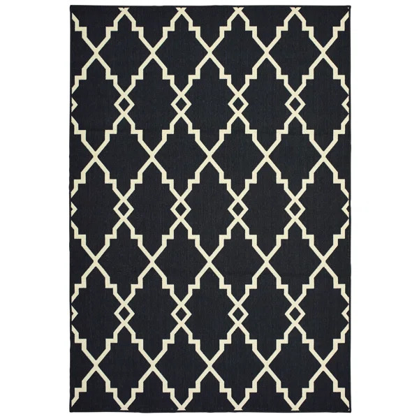 Salerno Geometric Lattice Black Indoor/Outdoor Area Rug | Wayfair North America