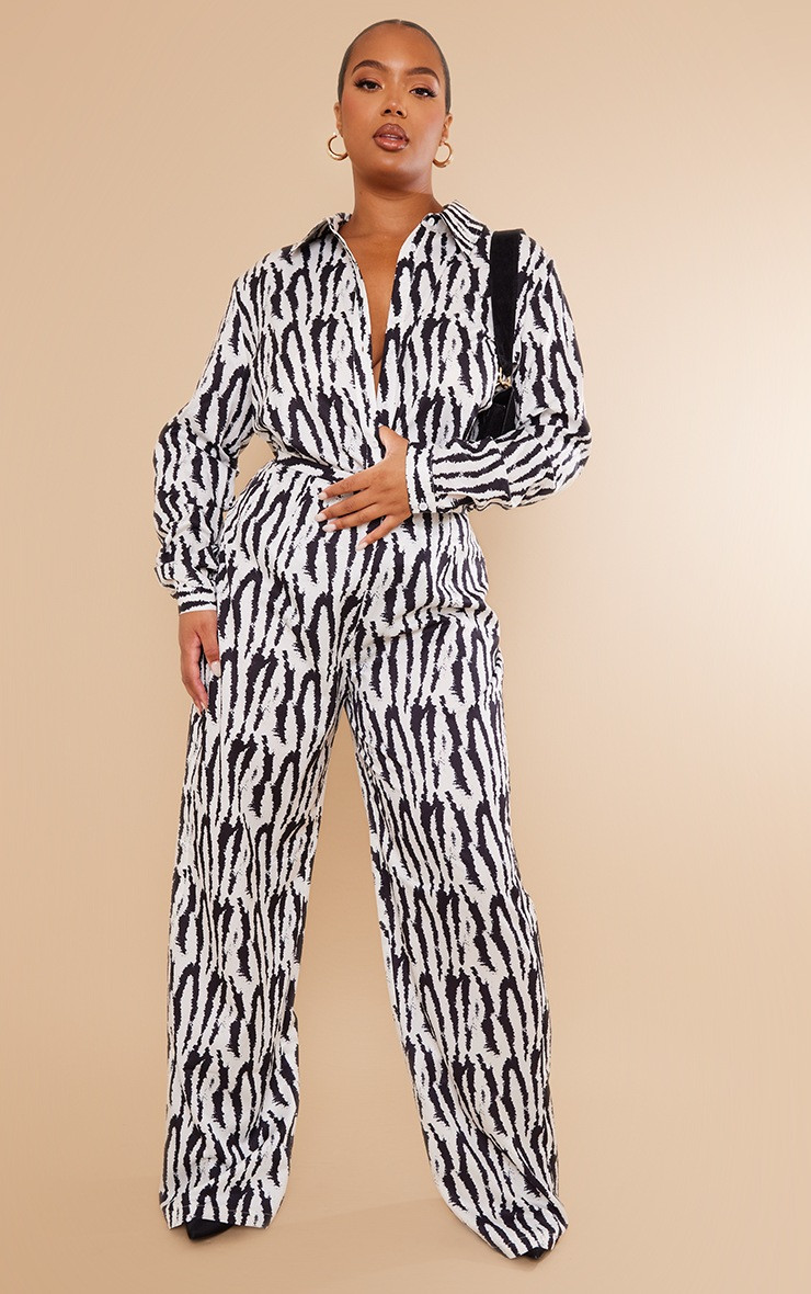 Plus Zebra Abstract Print Oversized Shirt | PrettyLittleThing US