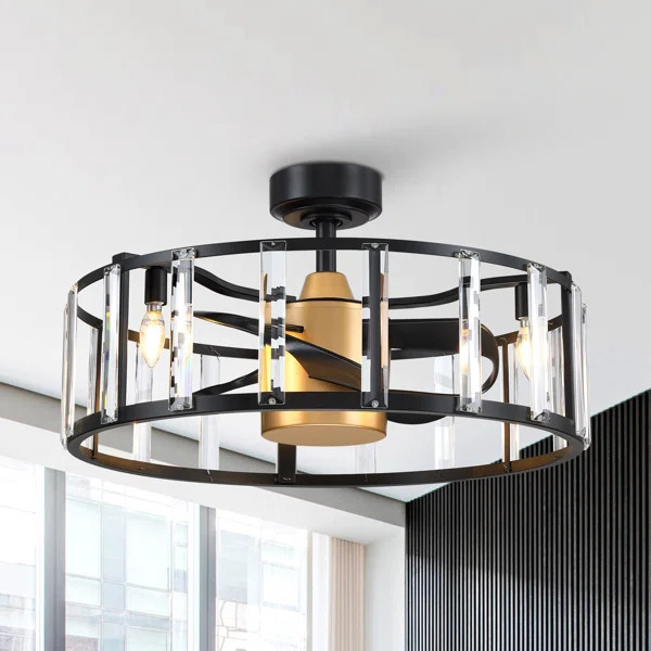 Bavoryn 26.7'' Crystal Caged Ceiling Fan with Light Kit and Remote Control | Wayfair North America