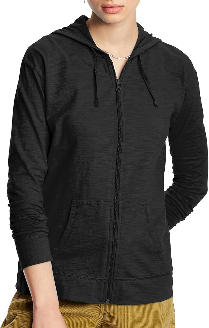 Hanes Women's Full Zip Slub Cotton Jersey Hoodie | Amazon (US)