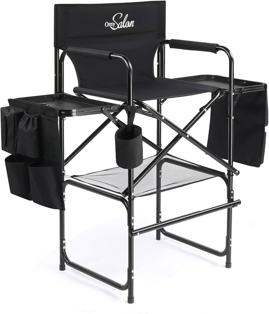 OmySalon Tall Folding Directors Chair with Side Table Storage Bag, Aluminum Frame 300 lbs Capacit... | Amazon (US)