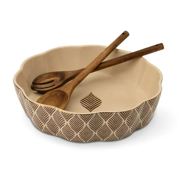 Thyme & Table 3-Piece Serving Bowl with Wooden Serving Spoon and Fork, Ocee Leaf | Walmart (US)