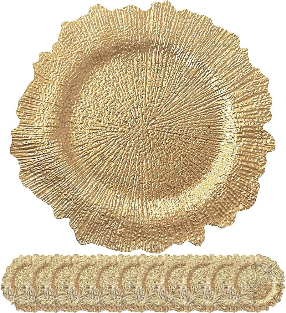 Gold Reef Charger Plates,13" Set Of 12 Acrylic Snowflake Round Floral Plastic Plate Chargers For ... | Amazon (US)