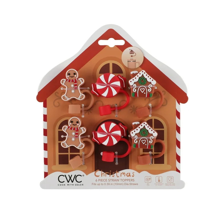 Cook With Color 6-Piece Silicone Holiday Straw Toppers – Gingerbread Man, Peppermint & Gingerbr... | Walmart (US)