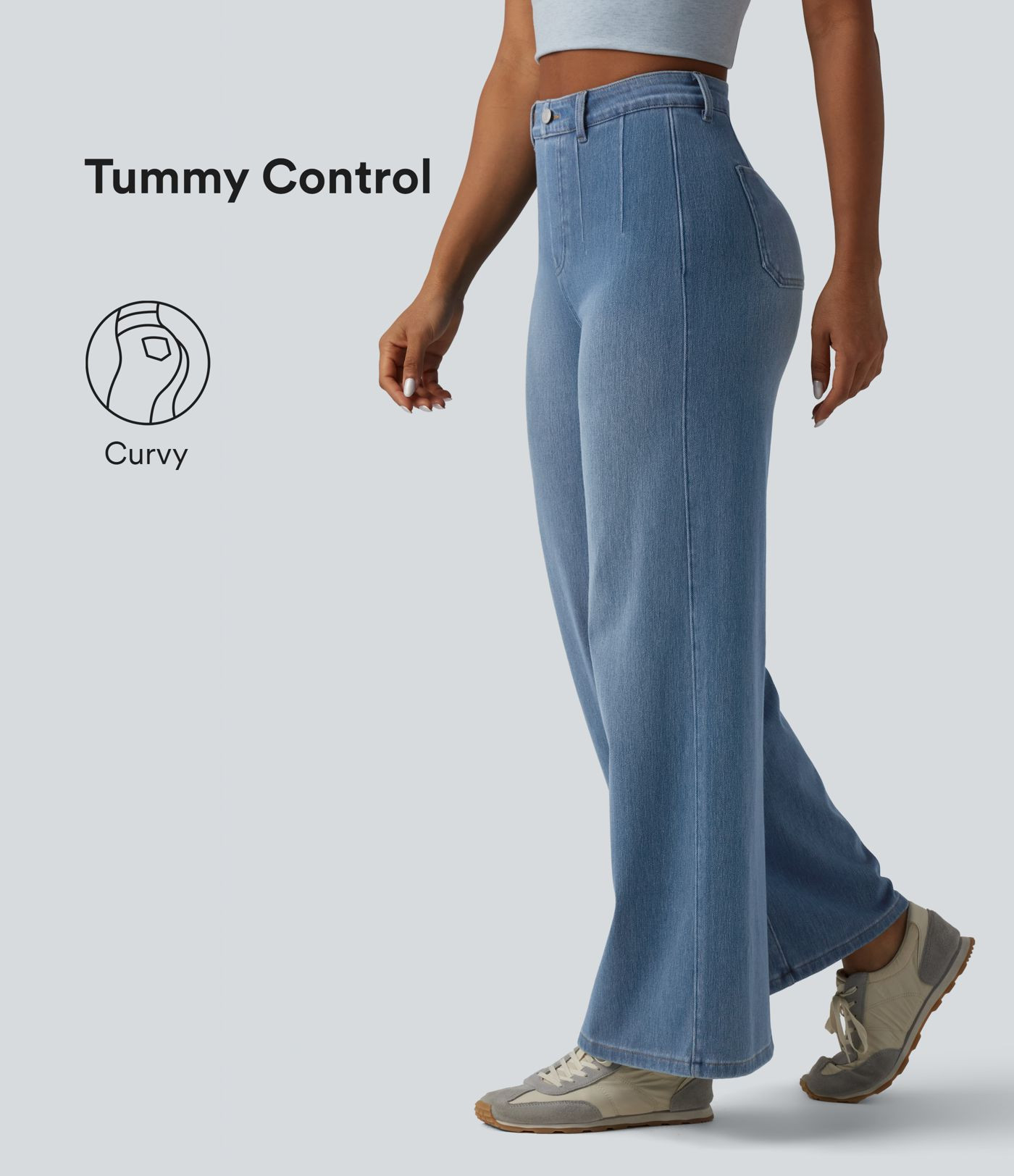 Women’s Halara Flex™ Curvy High Waisted Tummy Control Wide Leg Casual Jeans with Pockets - Ha... | HALARA