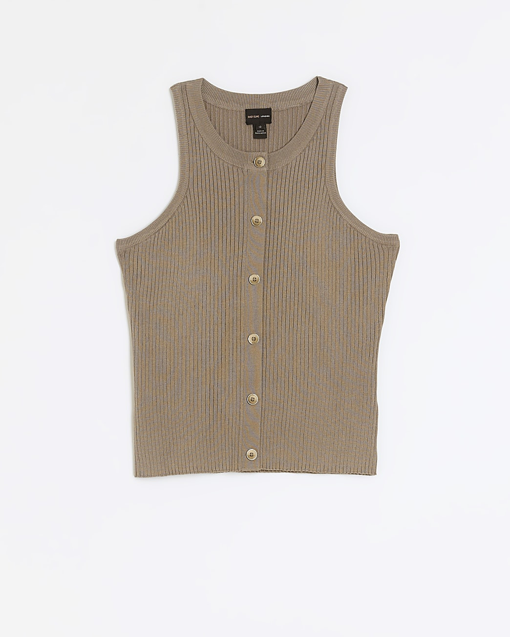 Taupe ribbed button up vest top | River Island (UK & IE)