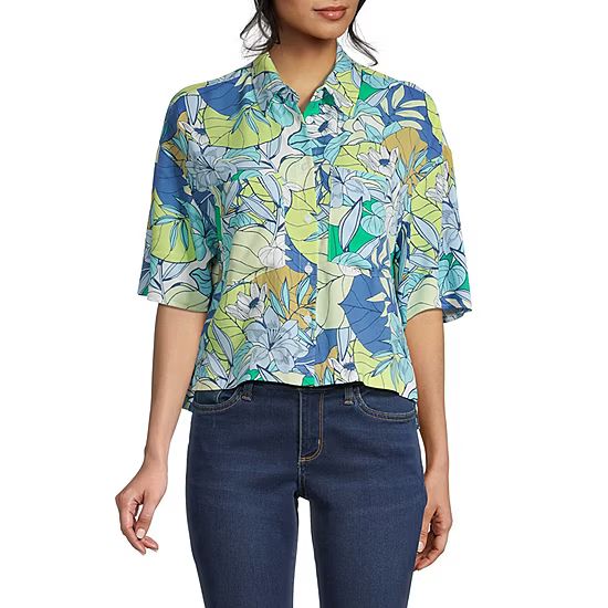 a.n.a Womens Elbow Sleeve Camp Shirt | JCPenney