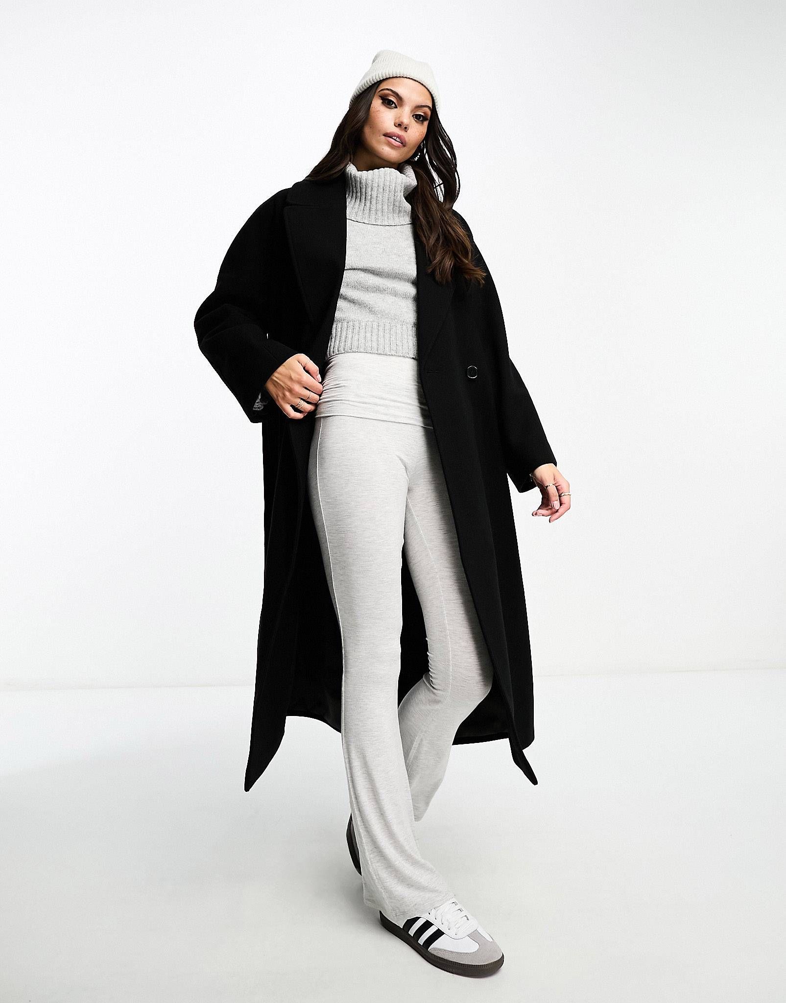 Miss Selfridge belted wrap maxi coat in black | ASOS (Global)