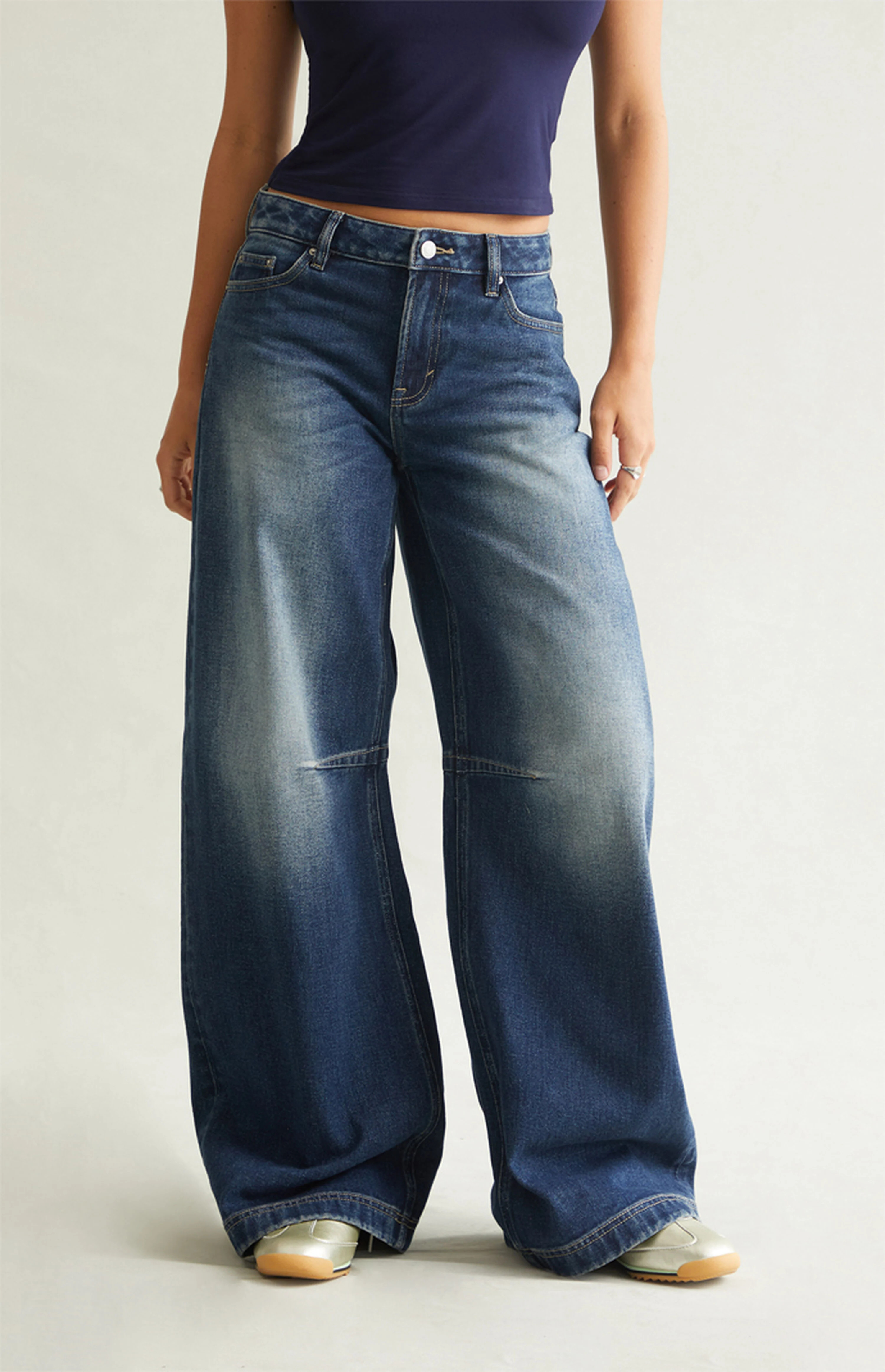 Pacsun Remi Baggy Barrel Jeans Knee Dart Dark Blue | PacSun