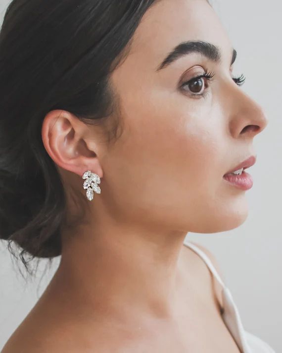 Crystal Wedding Earrings Crystal Bridal Earrings Floral - Etsy | Etsy (US)
