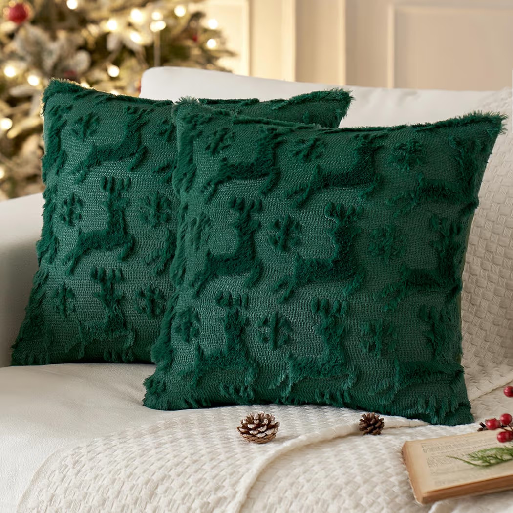 MIULEE Christmas Reindeer and Snowflakes Pillow Covers 18x18 Inch Dark Green Throw Pillows Set of... | Amazon (US)