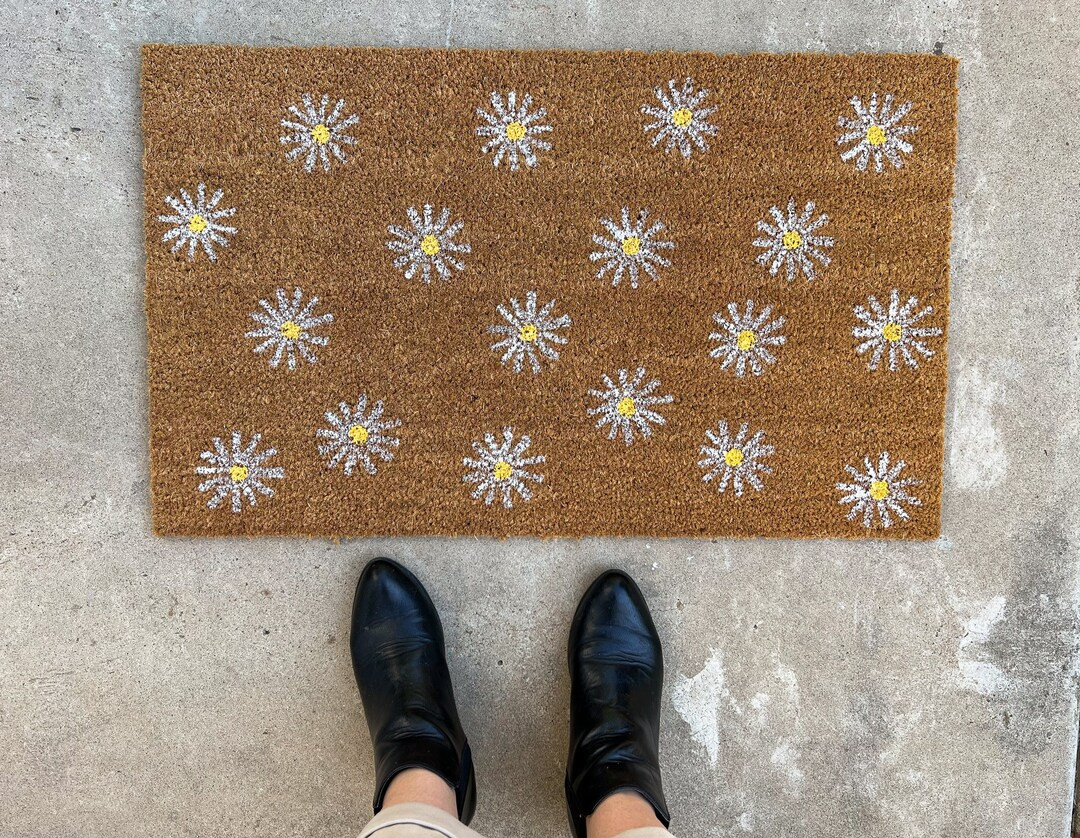 Floral Painted Daisies Welcome Door Mat  Daisy Outdoor Front - Etsy | Etsy (US)