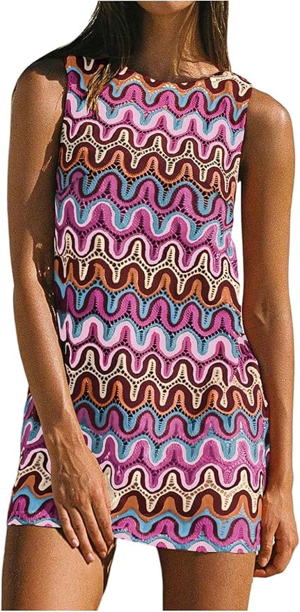GORGLITTER Women's Crochet Vacation Summer Mini Dress Sundresses Boho Beach Hawaiian Party Club G... | Amazon (US)
