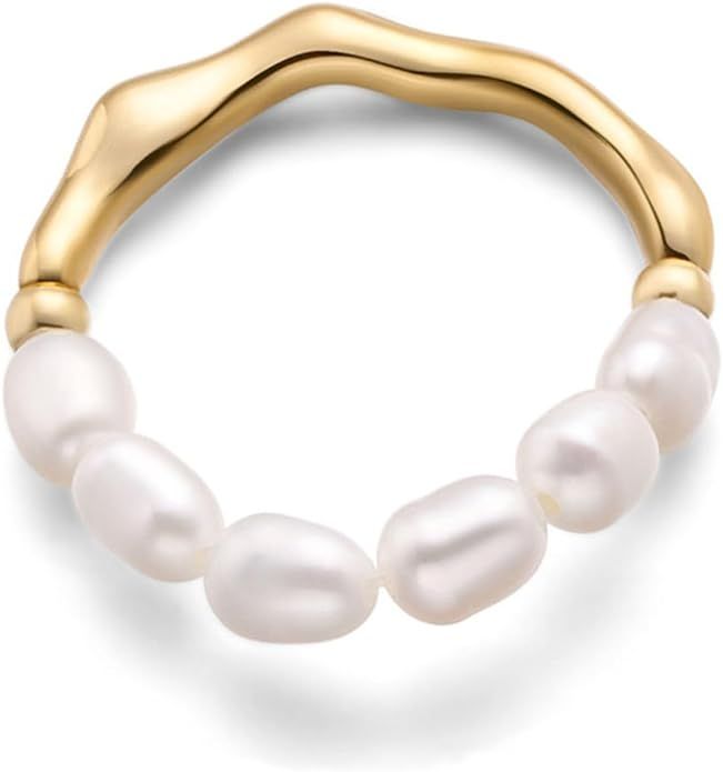 Adjustable Freshwater Pearl Rings with 16k Gold Plated Brass Stretch Pearl Rings Cute Jewelry Gif... | Amazon (US)
