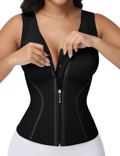 SHAPSHE Waist Trainer Corset for Women Tummy Control Workout Sport Hourglass Cincher Body Shaper Postpartum with Zipper Hook Black | Amazon (US)