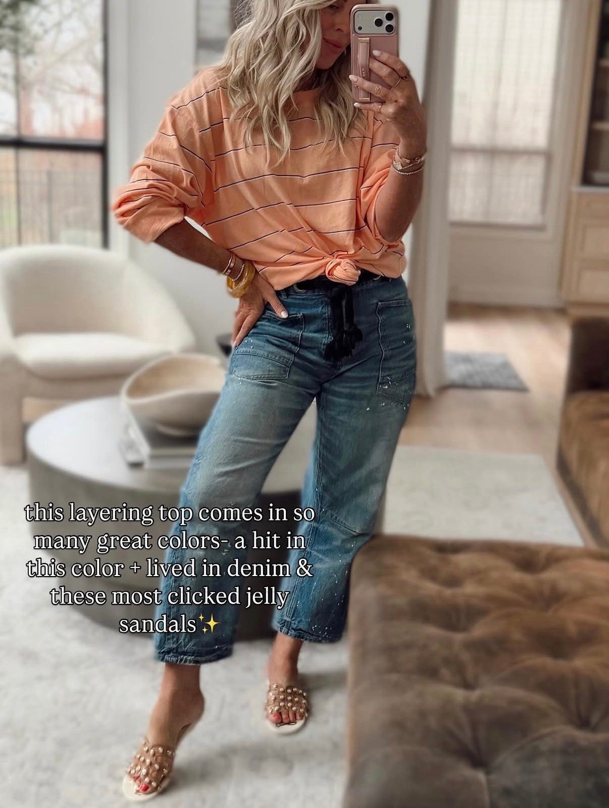 OOTD🧡 my jeans are 20% off using code: SPRING20. 
Top: small 
Jeans: 26
Sandals: tts 

Spring outfit. Jeans. OOTD. Spring 2026. Denim. 

#LTKootd #LTKSeasonal