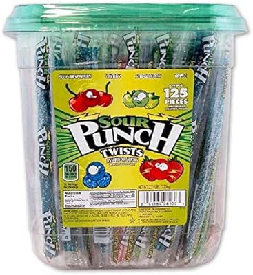 Sour Punch Twists, 4 Flavor Individually Wrapped Sweet & Sour Candy, 6" Inch Pieces, 2.71LB Jar | Amazon (US)