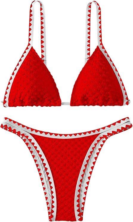 SHENHE Women's Triangle Bikini 2 Piece Swimsuit Tie Back High Cut Sexy Bathing Suit | Amazon (US)