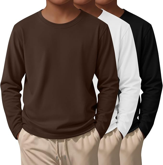 3 Pack Boy's Long Sleeve Shirts Layer Tops for Teen | Amazon (US)