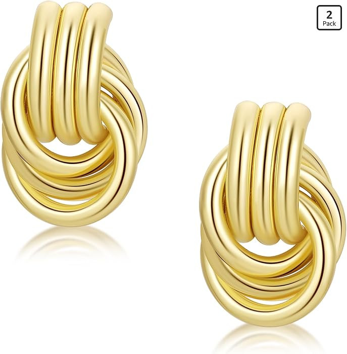Big Chunky Knot Link Earrings for Women, Circle Geometric Drop Dangle Earringds Stud | Amazon (US)