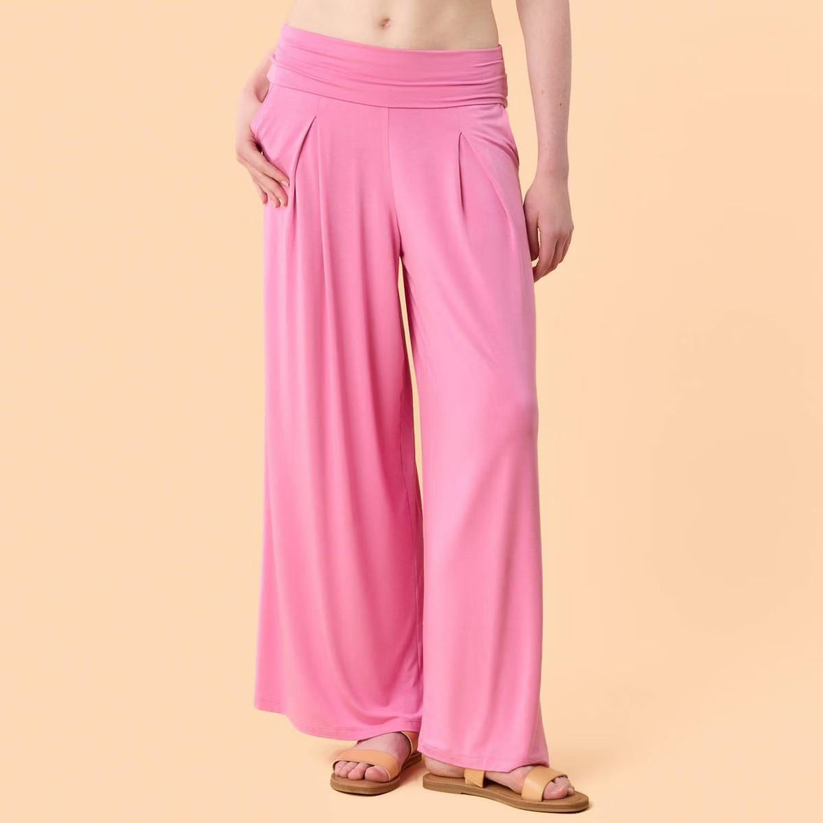 Blogilates Women's Homebody Foldover Wide Leg Pants - Pink M | Target